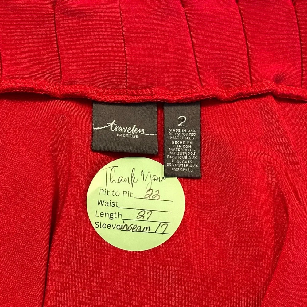 Chico’s Travelers Open Front Red Ruched Ruffled Cardigan Jacket - Picture 6 of 6